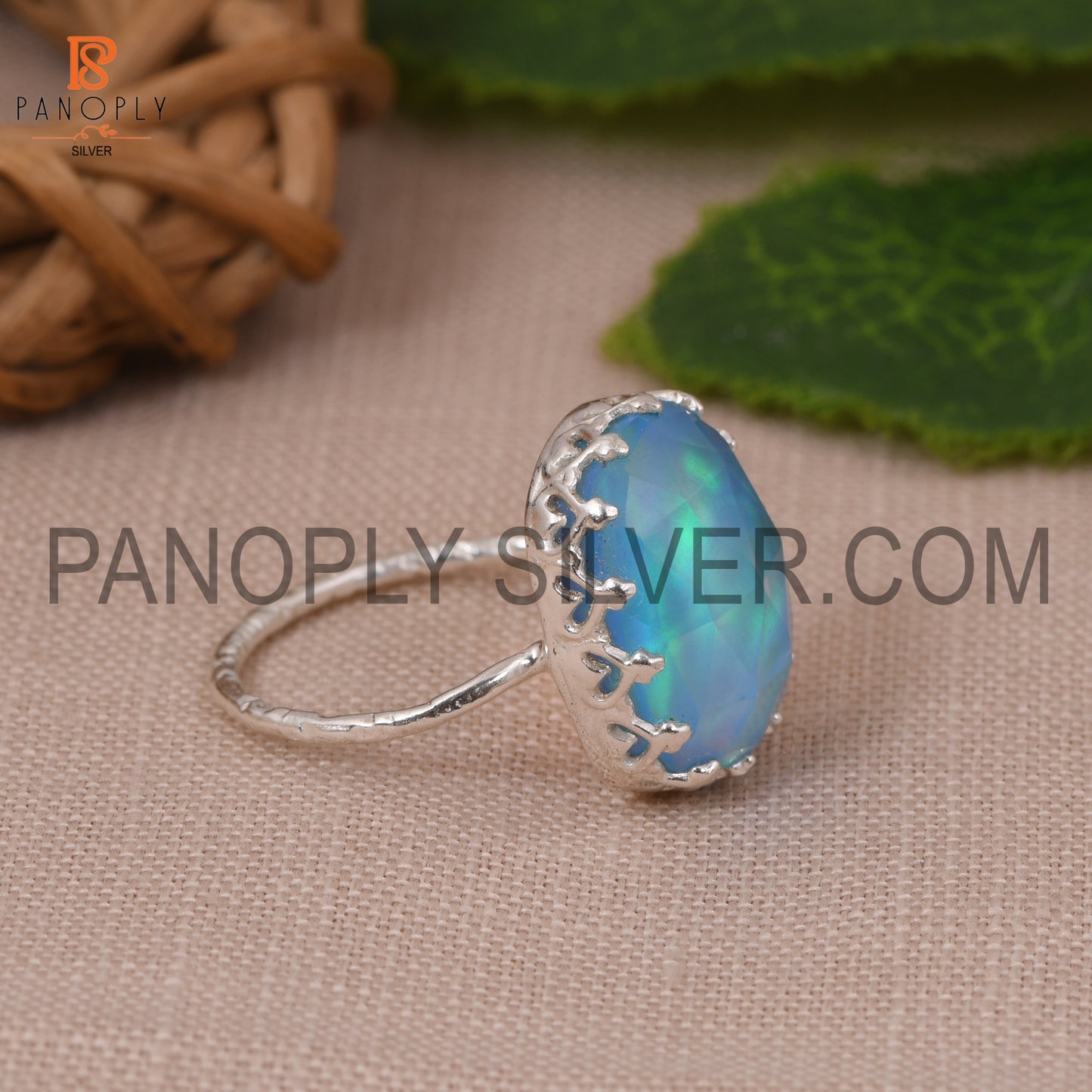 Hammered Band Unshape Opal Sky Doublet 925 Ring