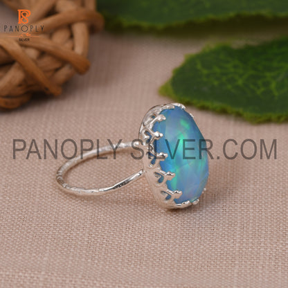 Hammered Band Unshape Opal Sky Doublet 925 Ring
