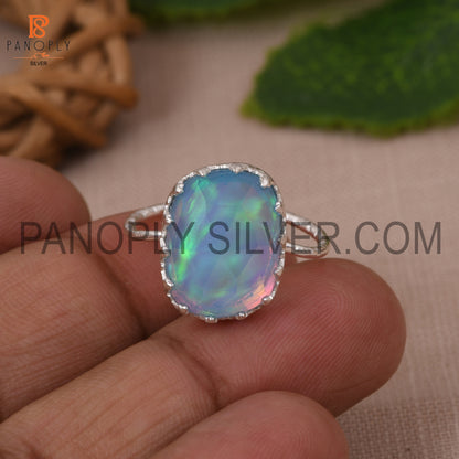 Hammered Band Unshape Opal Sky Doublet 925 Ring