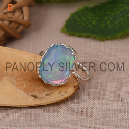 Hammered Band Unshape Opal Sky Doublet 925 Ring