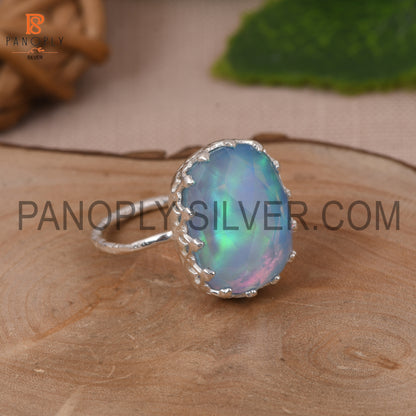 Hammered Band Unshape Opal Sky Doublet 925 Ring