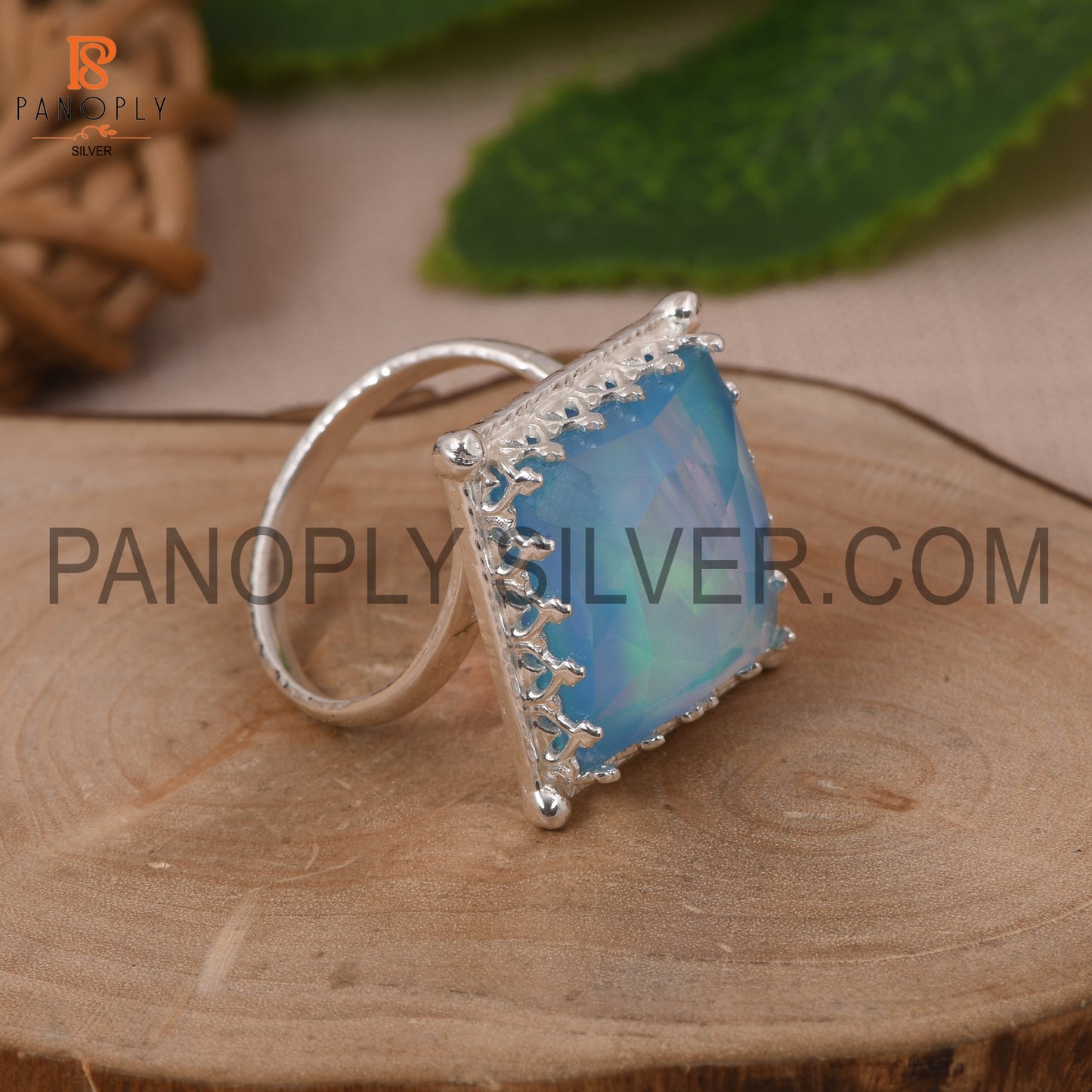 Square Shape Opal Sky Doublet 925 Sterling Silver Rings