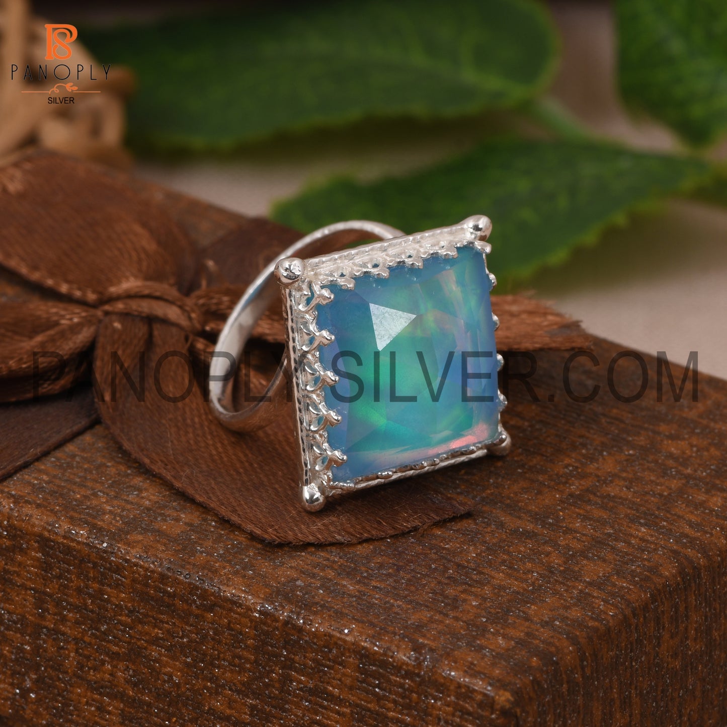 Square Shape Opal Sky Doublet 925 Sterling Silver Rings