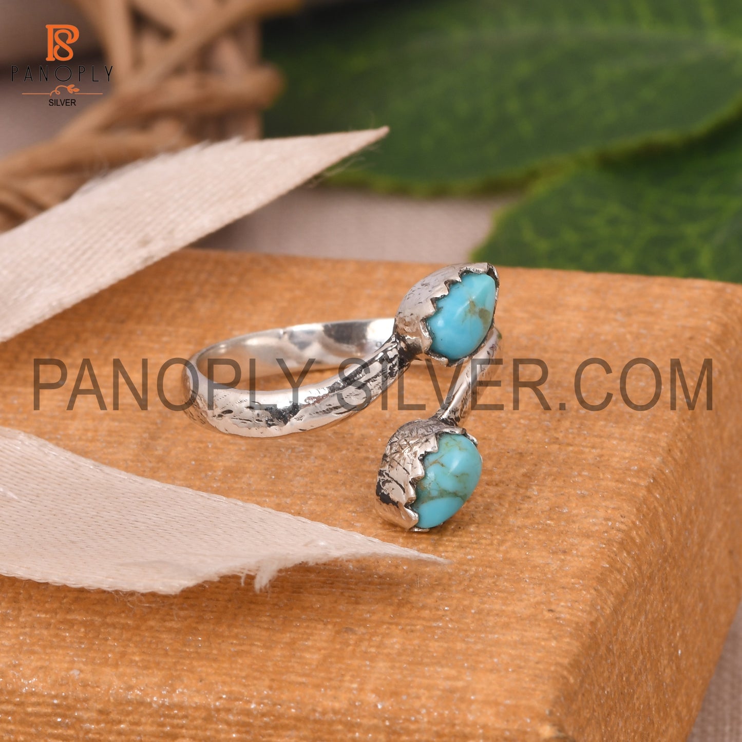 Adjustable Kingman Turquoise Bypass Ring For Ladies