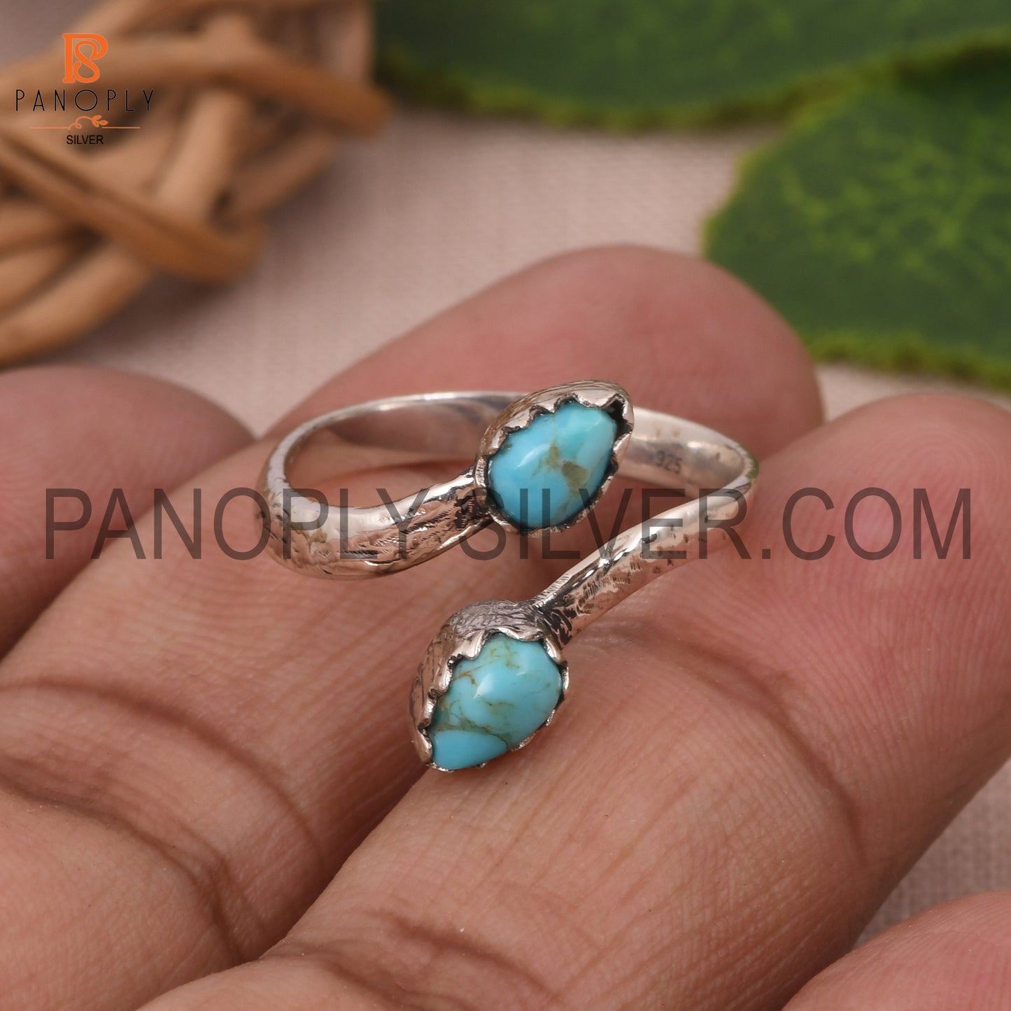 Adjustable Kingman Turquoise Bypass Ring For Ladies