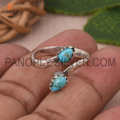 Adjustable Kingman Turquoise Bypass Ring For Ladies