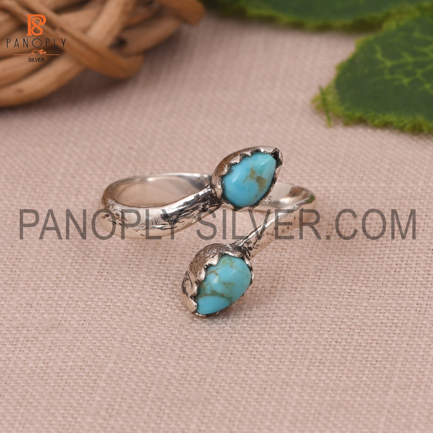 Adjustable Kingman Turquoise Bypass Ring For Ladies