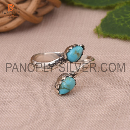 Adjustable Kingman Turquoise Bypass Ring For Ladies
