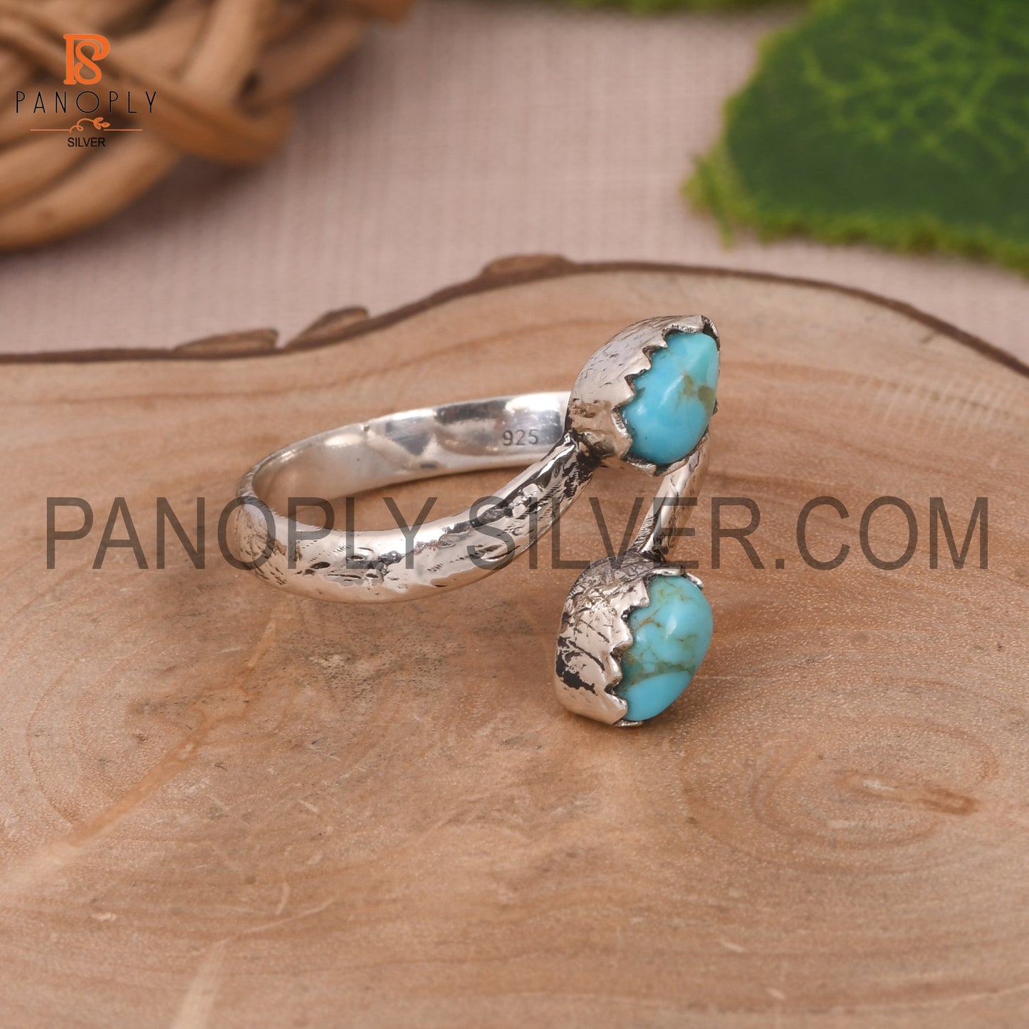 Adjustable Kingman Turquoise Bypass Ring For Ladies