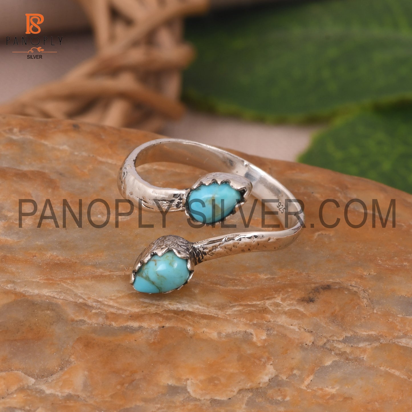 Adjustable Kingman Turquoise Bypass Ring For Ladies