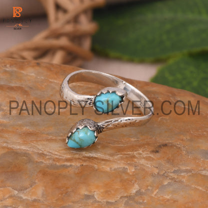Adjustable Kingman Turquoise Bypass Ring For Ladies