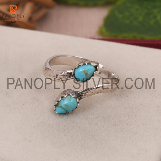 Adjustable Kingman Turquoise Bypass Ring For Ladies