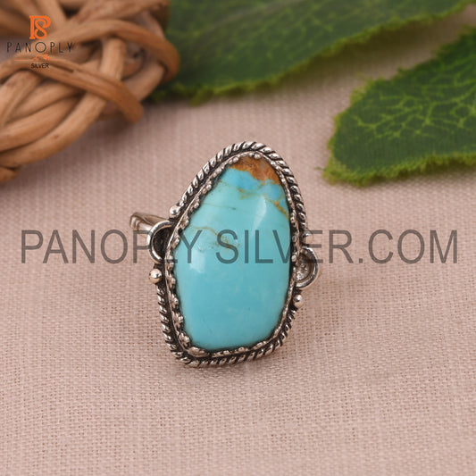 Natural Gemstone Hammered Band Turquoise 925 Ring