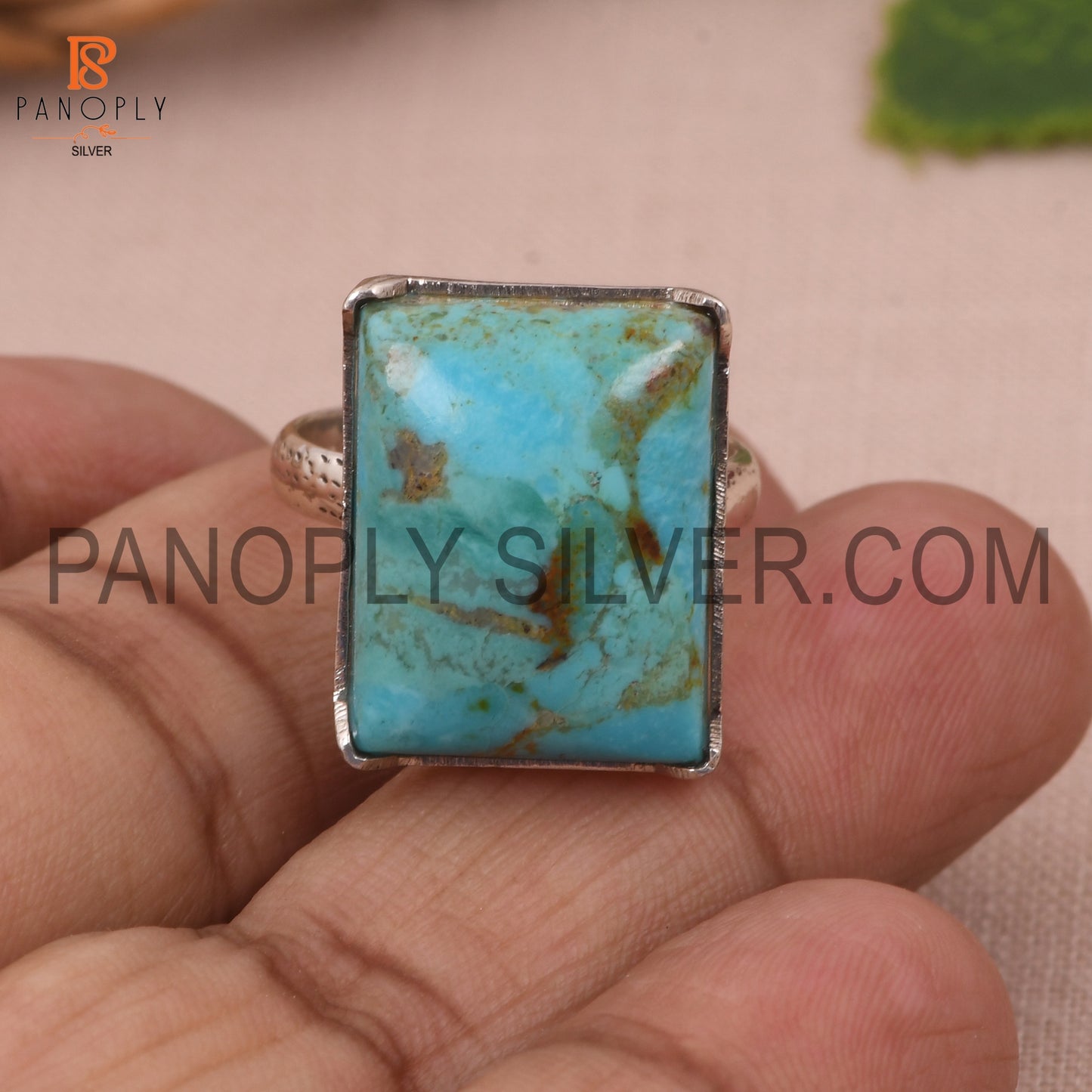 Turquoise Baguette Shape Kingman Stone Ring