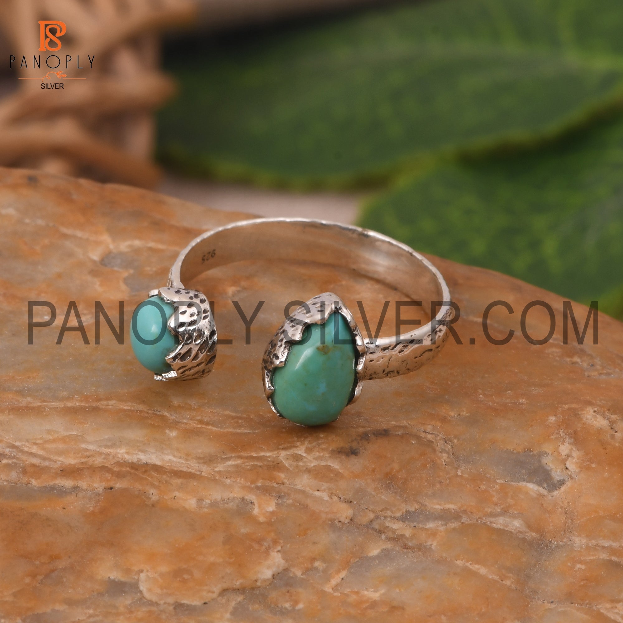 Openable Rings Kingman Turquoise Hammered Band Openable Ring – Panoply Silver