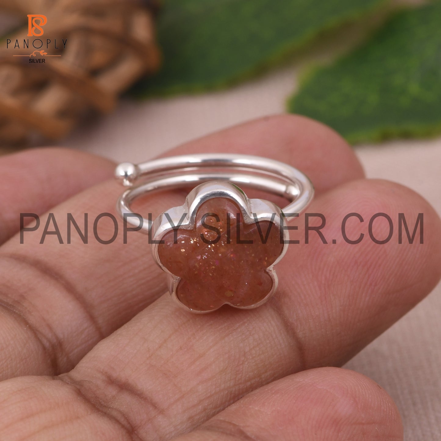 Sun Stone Flower Adjustable Ring Gift For Mother