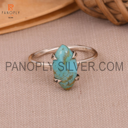 Genuine Gemstone Marquise Shape Rope Band Turquoise Ring