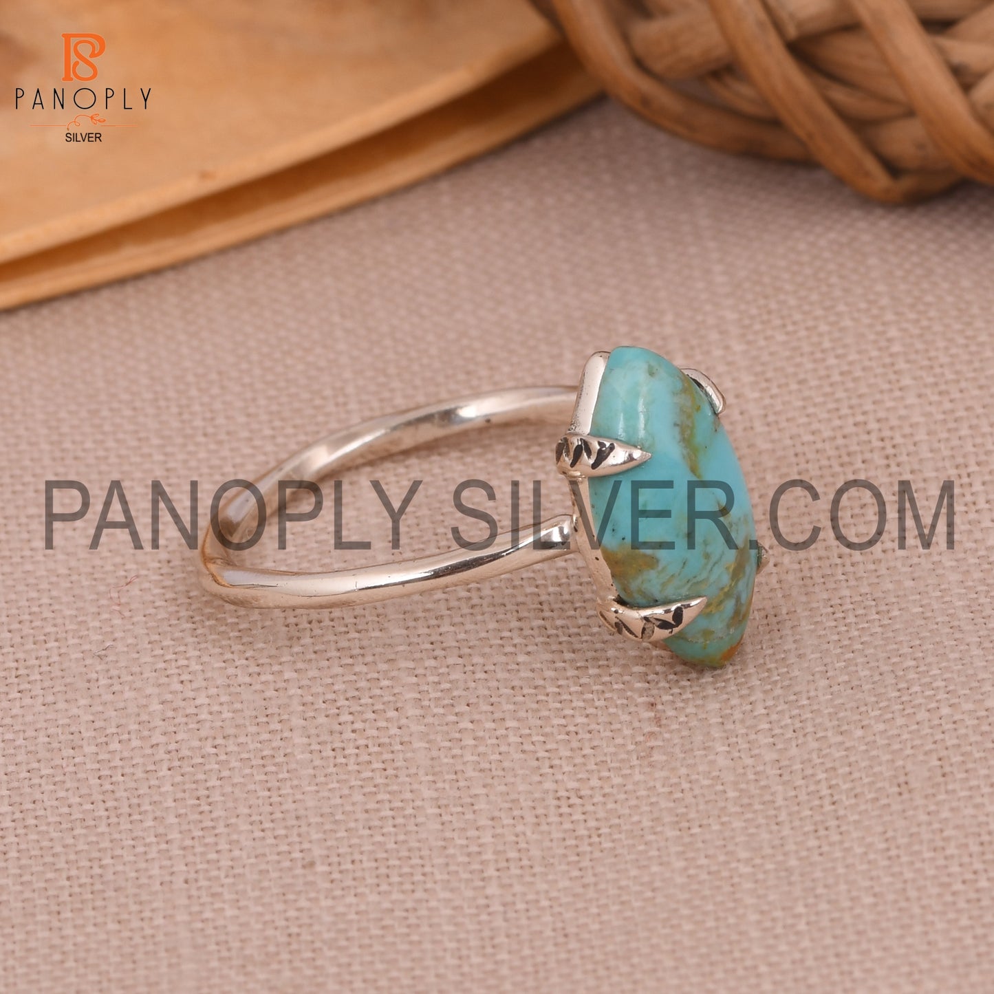 Genuine Gemstone Marquise Shape Rope Band Turquoise Ring