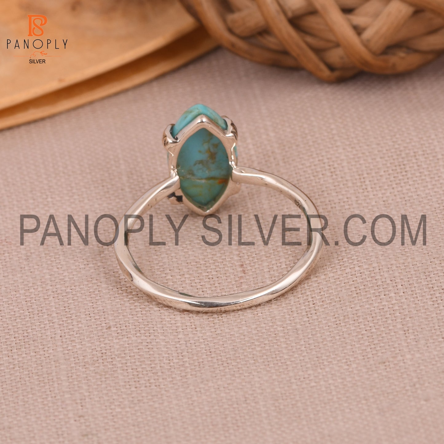 Genuine Gemstone Marquise Shape Rope Band Turquoise Ring