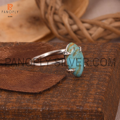 Genuine Gemstone Marquise Shape Rope Band Turquoise Ring