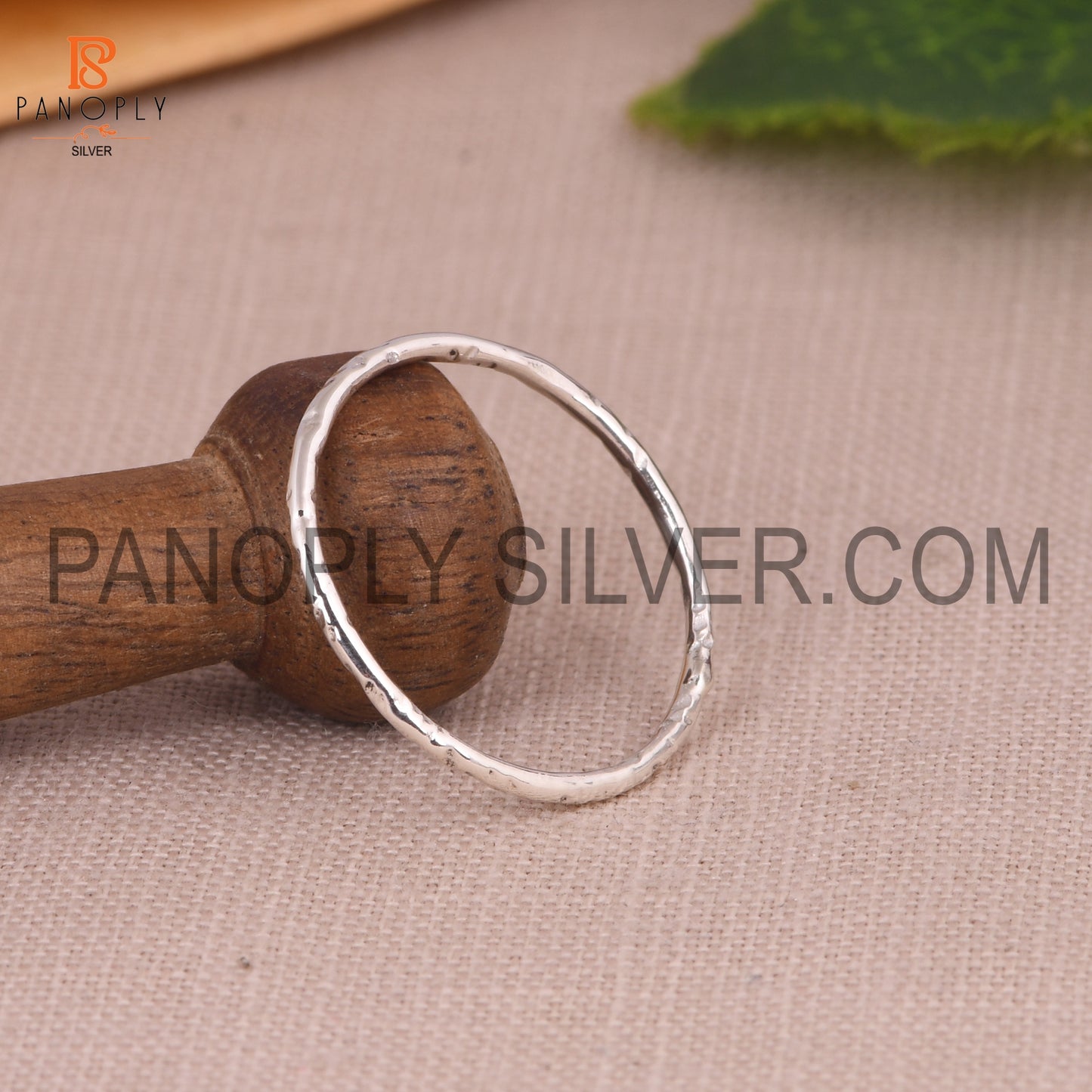 Hammered Band 925 Silver Round Simple Ring