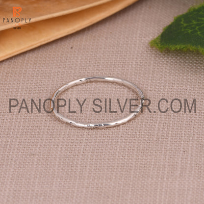 Hammered Band 925 Silver Round Simple Ring