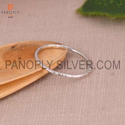 Hammered Band 925 Silver Round Simple Ring