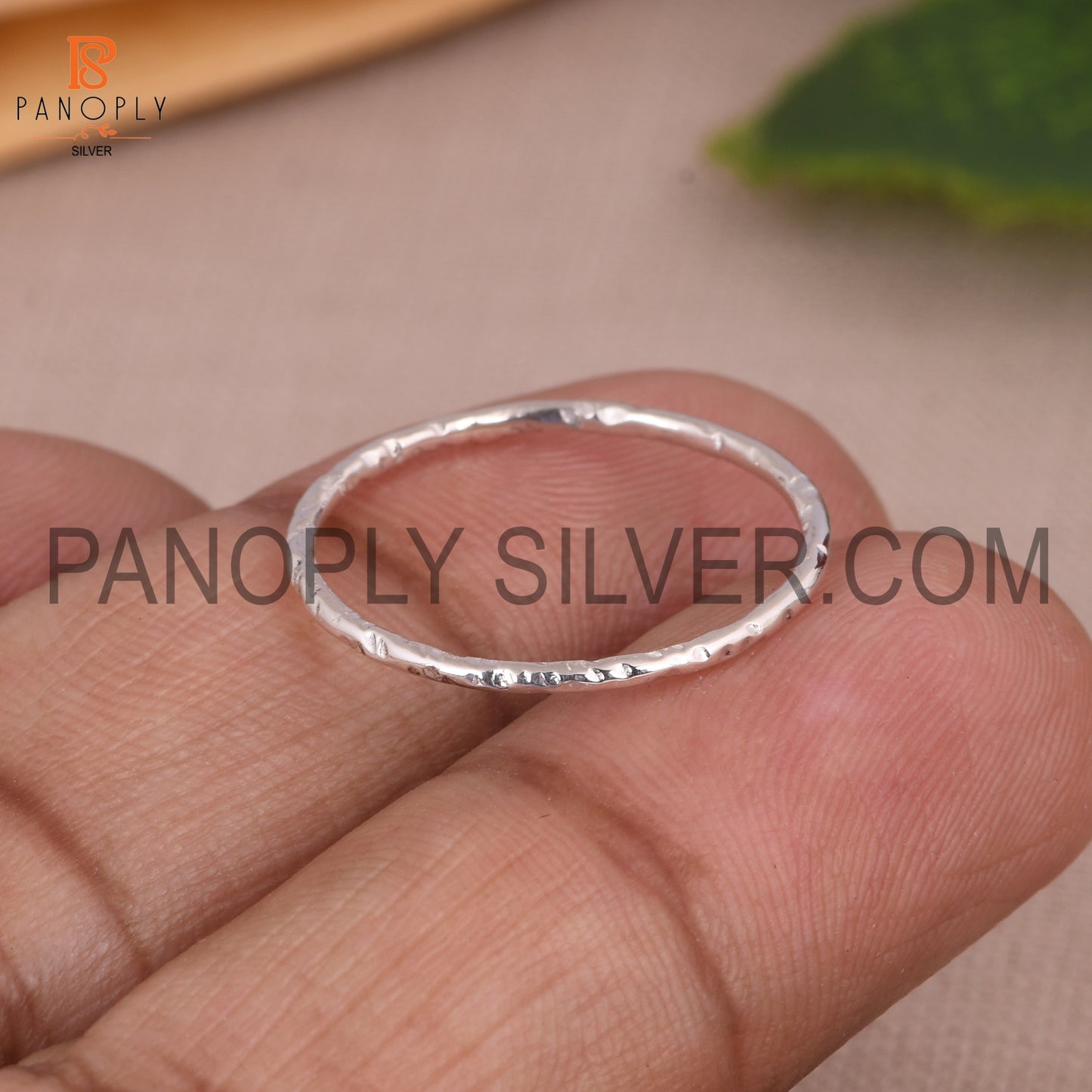 Hammered Band 925 Silver Round Simple Ring