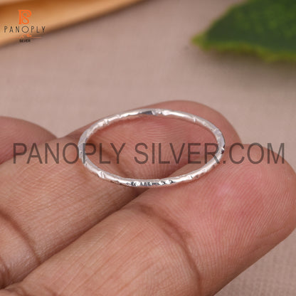 Hammered Band 925 Silver Round Simple Ring