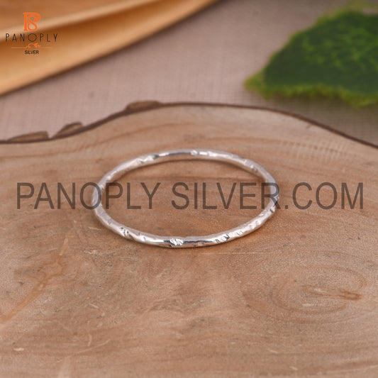 Hammered Band 925 Silver Round Simple Ring