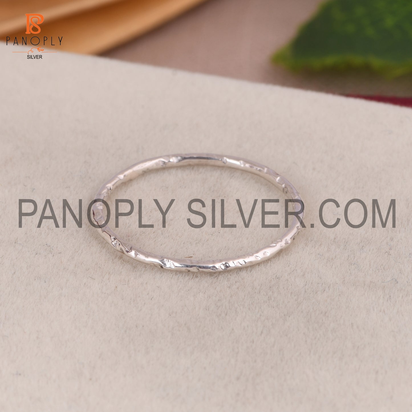 Hammered Band 925 Silver Round Simple Ring