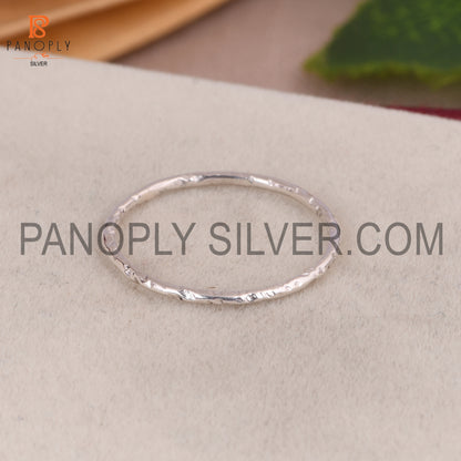 Hammered Band 925 Silver Round Simple Ring