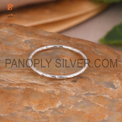 Hammered Band 925 Silver Round Simple Ring