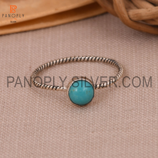 Round Kingman Turquoise Oxidized Silver Twist Band Ring