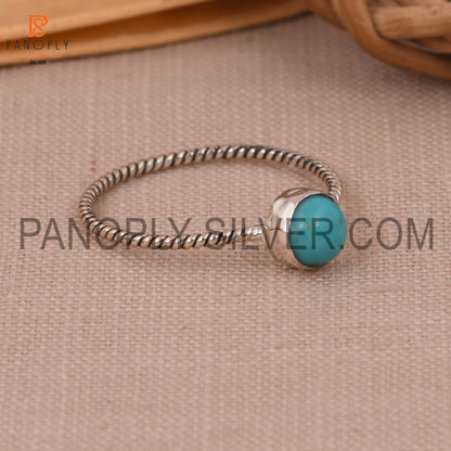 Round Kingman Turquoise Oxidized Silver Twist Band Ring