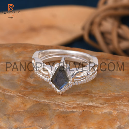 Vintage 925 Silver Labradorite Gemstone Engagement Rings