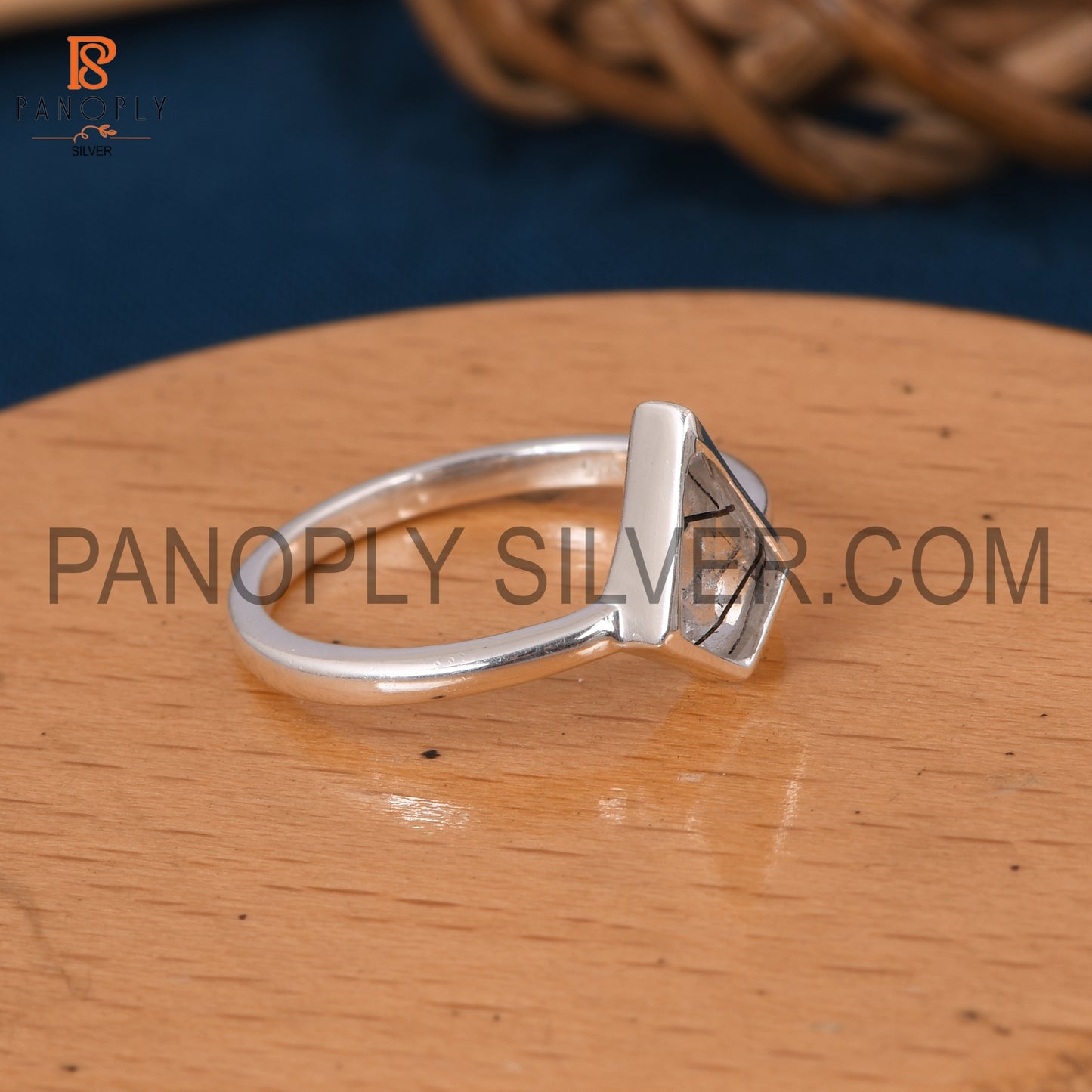 925 Silver Genuine Black Rutile Kite Shape Rings