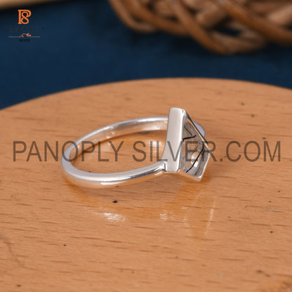 925 Silver Genuine Black Rutile Kite Shape Rings
