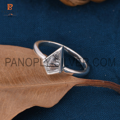 925 Silver Genuine Black Rutile Kite Shape Rings