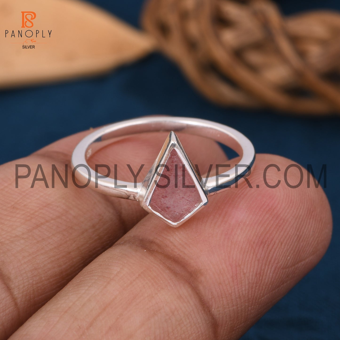 Strawberry Quartz 925 Silver Triangle Shape Rings