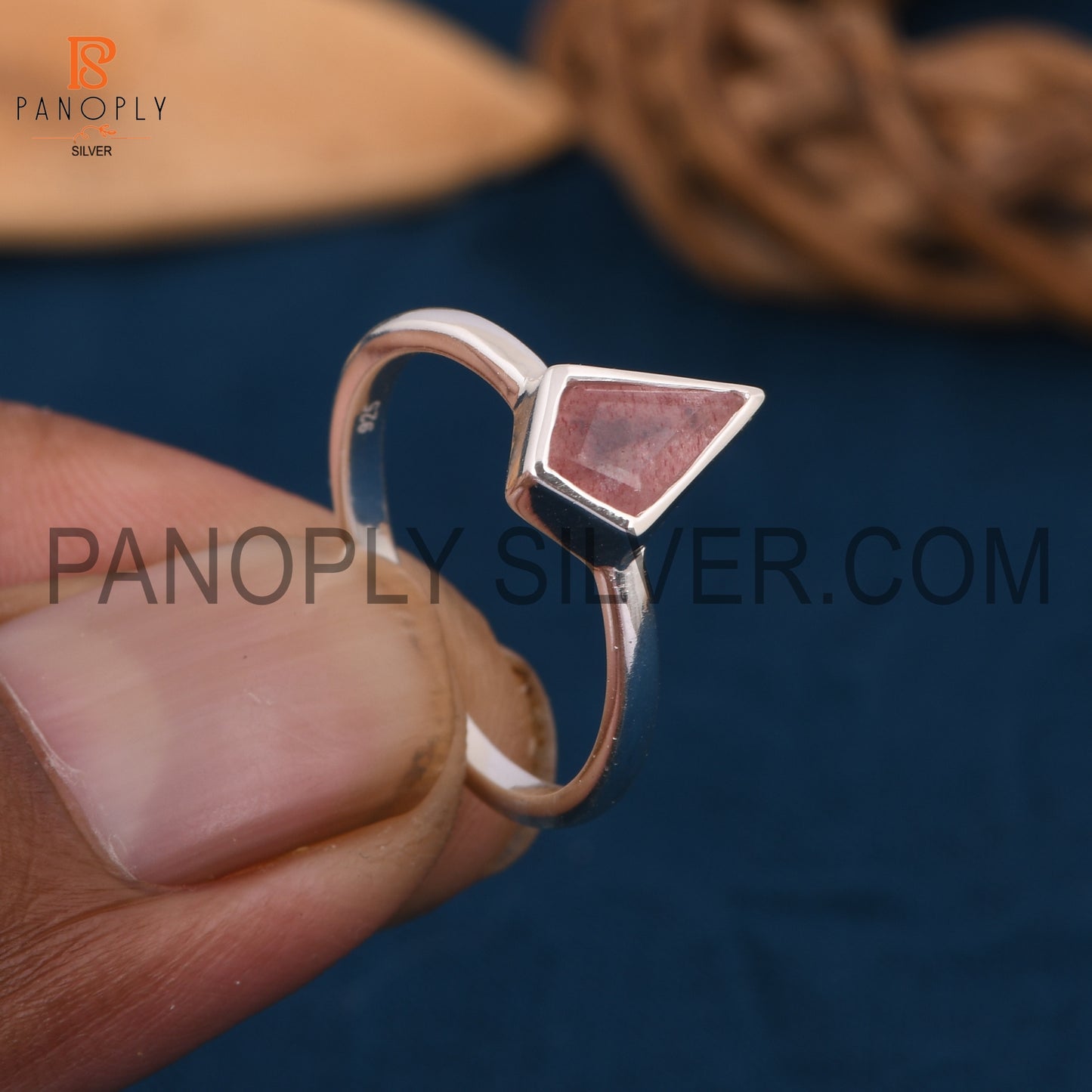 Strawberry Quartz 925 Silver Triangle Shape Rings