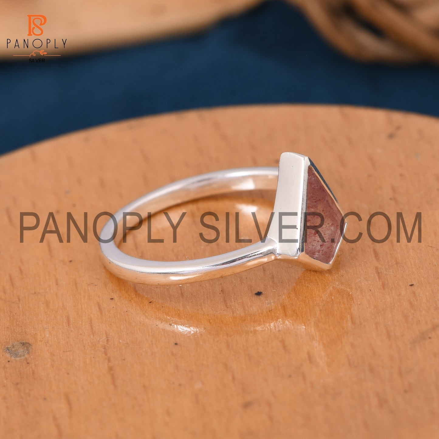 Strawberry Quartz 925 Silver Triangle Shape Rings