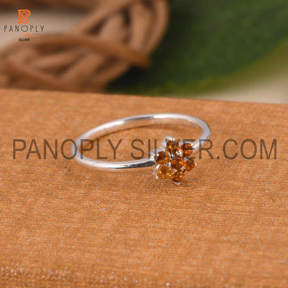 Genuine Citrine Flower Minimalist Dainty Rings