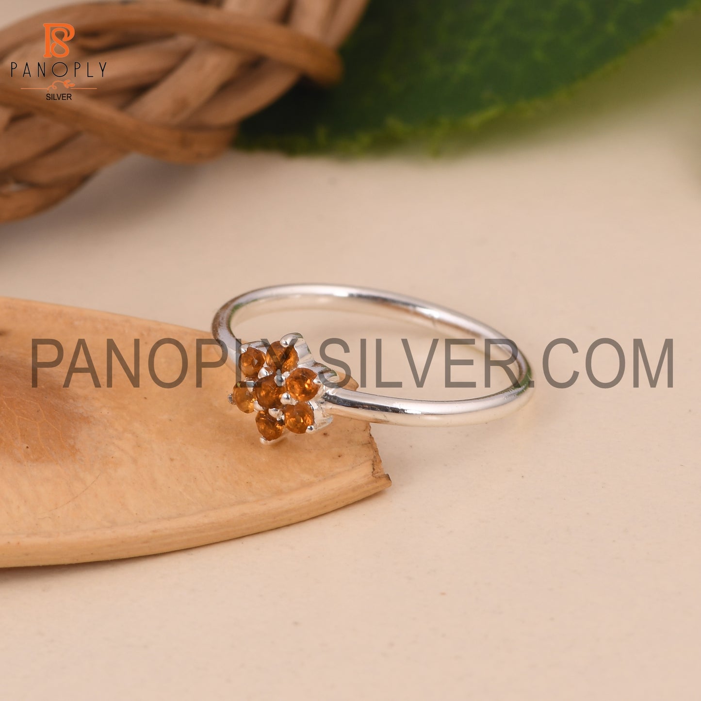 Genuine Citrine Flower Minimalist Dainty Rings