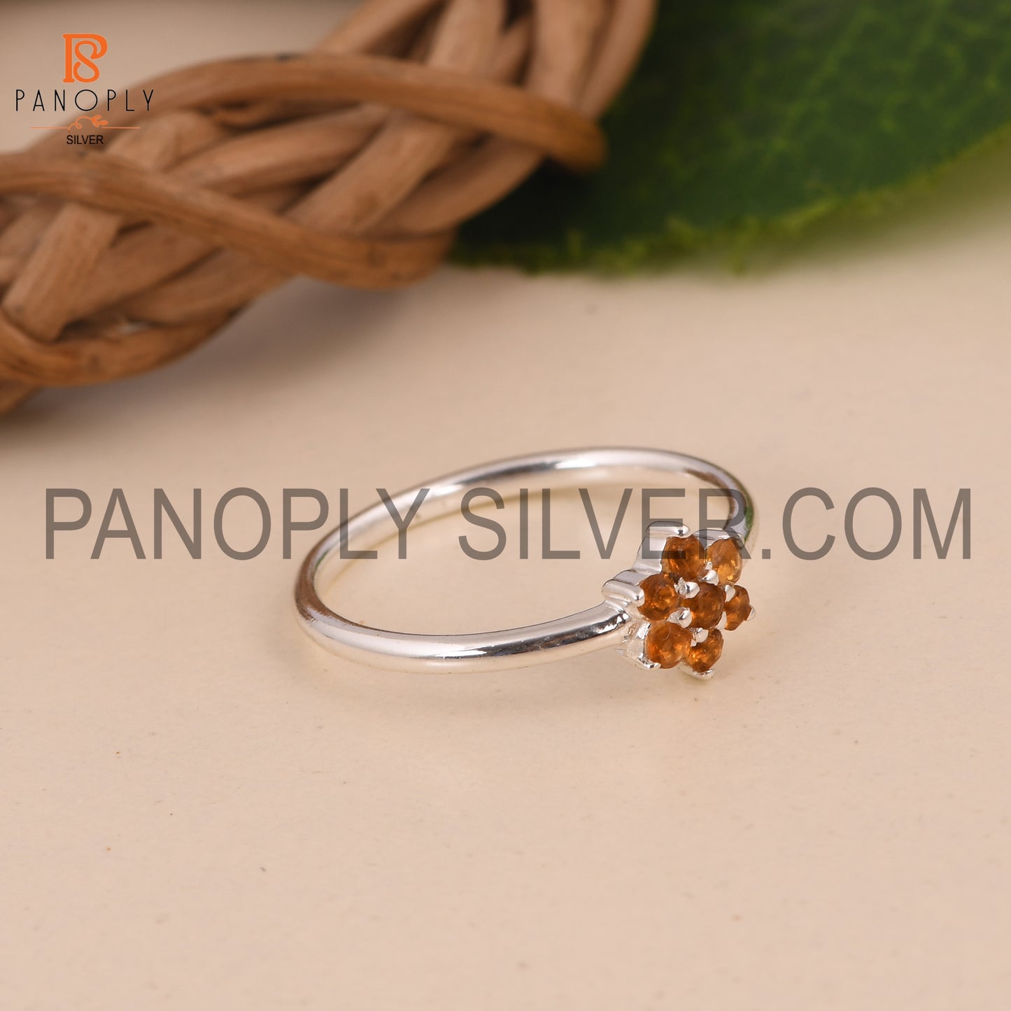 Genuine Citrine Flower Minimalist Dainty Rings