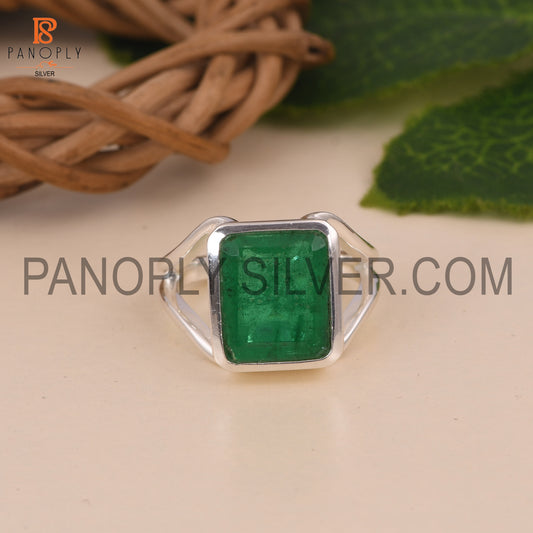 Zambian Emerald Quartz Split Silver Engagement Ring