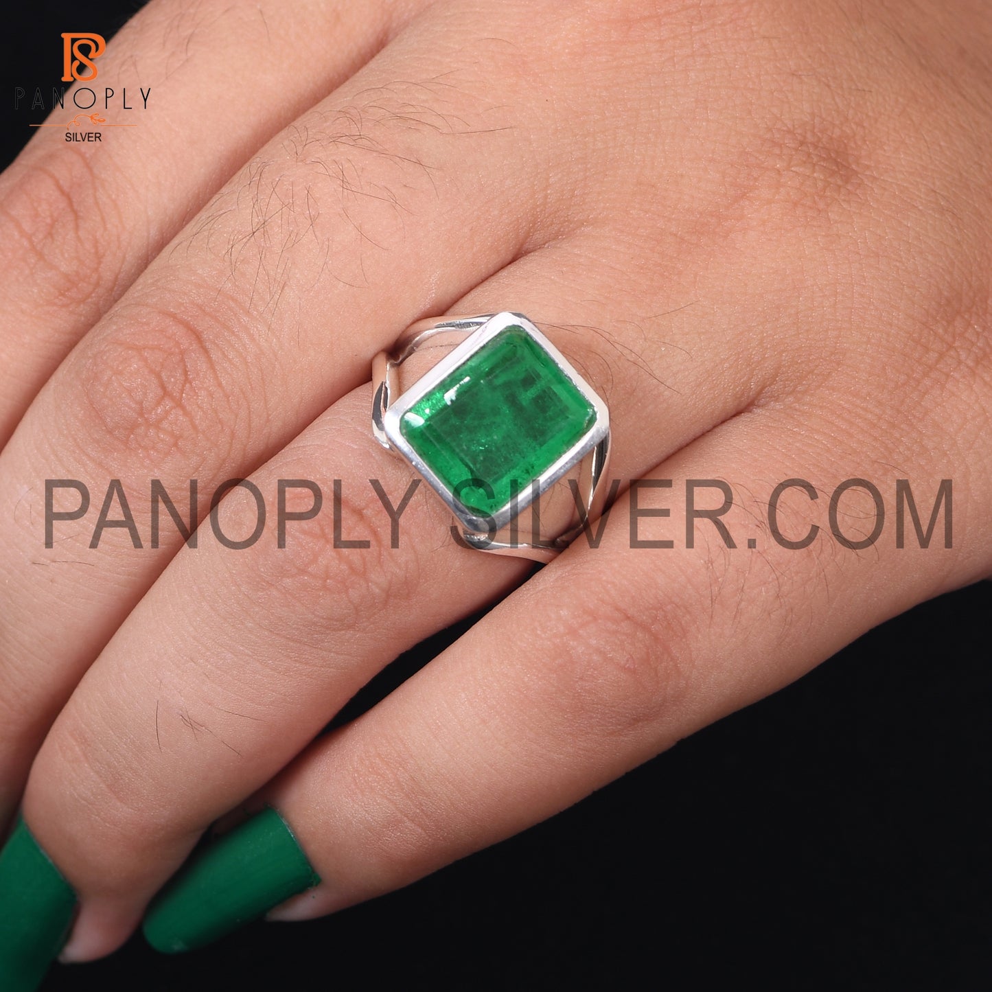 Zambian Emerald Quartz Split Silver Engagement Ring