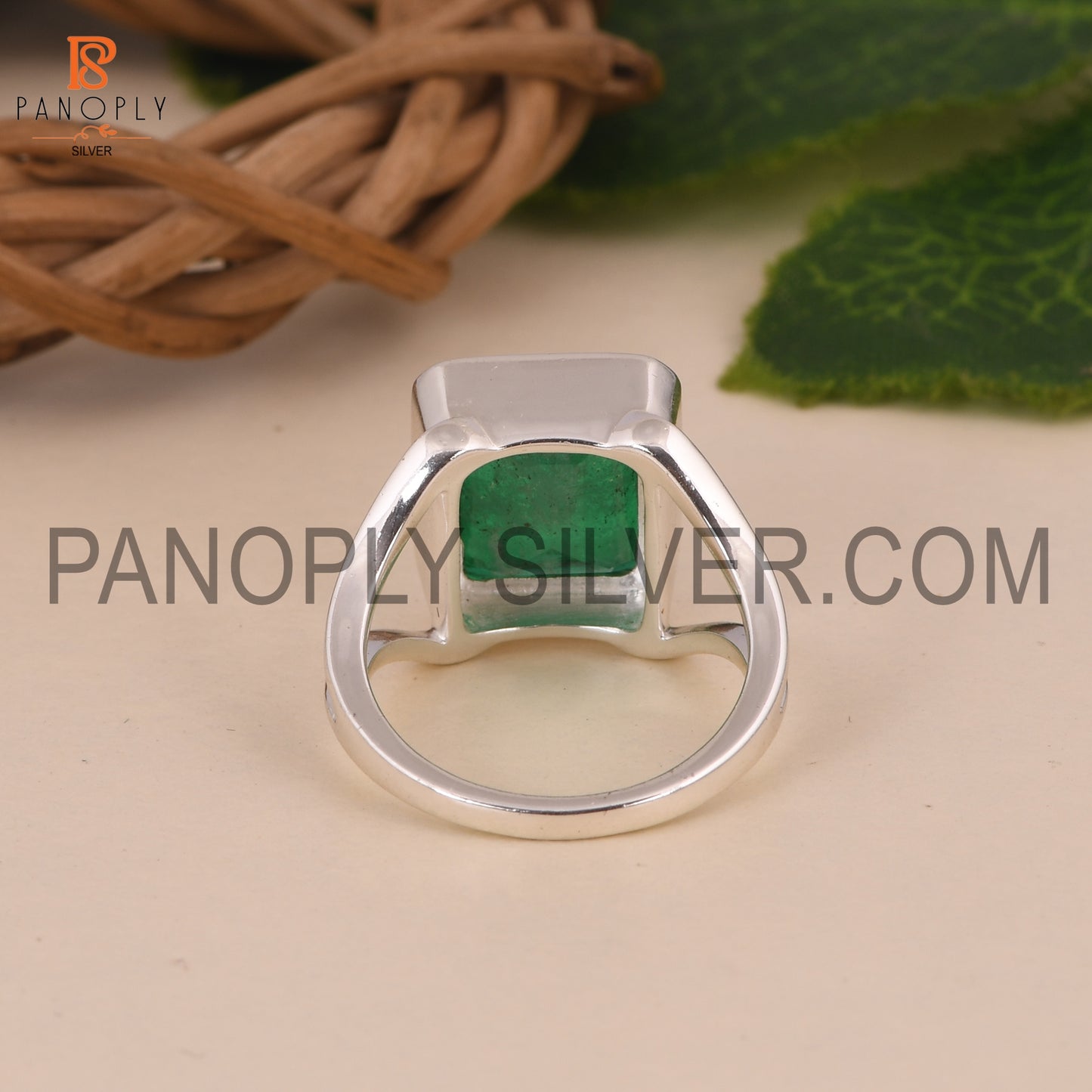 Zambian Emerald Quartz Split Silver Engagement Ring