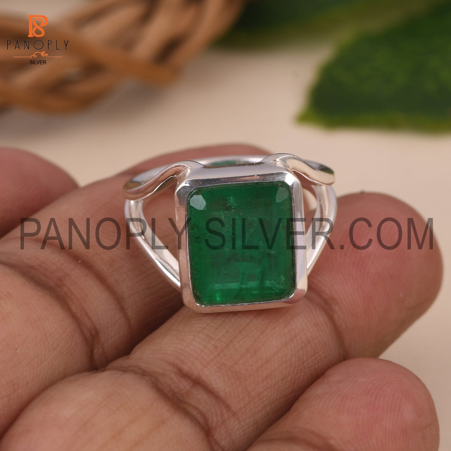 Zambian Emerald Quartz Split Silver Engagement Ring