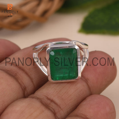 Zambian Emerald Quartz Split Silver Engagement Ring